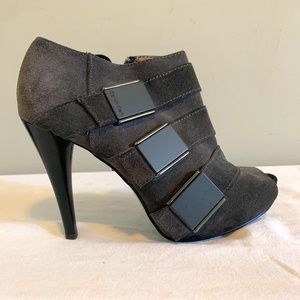 Calvin Klein Grey Suede Platform Open Toe Boots